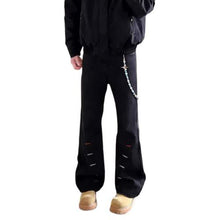 Load image into Gallery viewer, Stylish Men's Black Asymmetrical Buttonhole  Straight Leg Jeans

