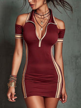Load image into Gallery viewer, Elastic contrasting striped tight mini dress
