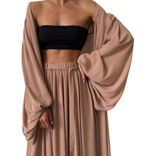 Load image into Gallery viewer, Loose Minimalist Three Piece Set For Women Slim Vest Lantern Long Sleeve Coat Wide Leg Pants Casual Sets Female
