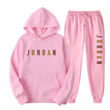 Load image into Gallery viewer, Gold Print Hooded Long Sleeve Fleece Lined Sports Casual Jacket and Pants Set
