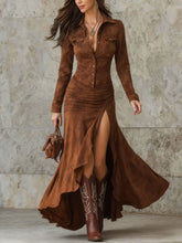 Load image into Gallery viewer, Elegant Zipper Stand Collar Slit Long Dress with Slim Fit
