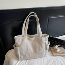 Load image into Gallery viewer, Corduroy Shoulder Large Capacity Student Tote Bag ﻿
