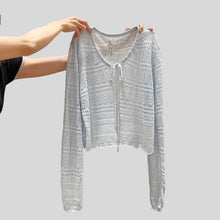 Load image into Gallery viewer, Hollow Linen Knit Cardigan for Women Lightweight Tie-Back Long Sleeve Shawl Cover-Up Top
