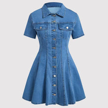 Lade das Bild in den Galerie-Viewer, Western-Style Denim Short-Sleeve Open-Dress
