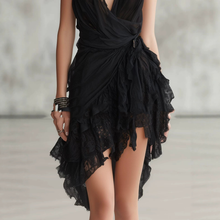 Load image into Gallery viewer, Summer New Black Strap Deep V-neck Chiffon Lace Dress
