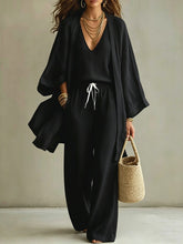 Load image into Gallery viewer, Loose cardigan sleeveless vest long pants three piece set for women
