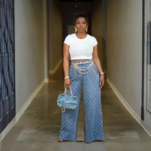 Load image into Gallery viewer, Grid Jacquard Washed High Waist Straight Leg Jeans
