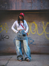 Load image into Gallery viewer, Washed Vintage Fake Two-Piece Hem Women's Jeans
