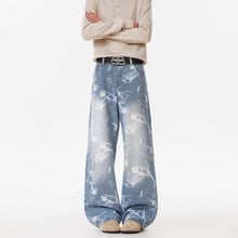 Load image into Gallery viewer, Deep Blue Denim Pants Men's Streetwear Style Flared Knife Cut Trousers

