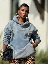 Load image into Gallery viewer, Washed Hooded Loose Denim Hoodie
