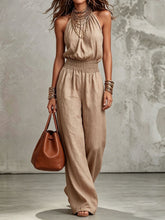 Load image into Gallery viewer, Sleeveless Backless Waist-Tie Halter Wide-Leg Jumpsuit for Women
