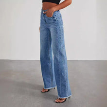 Load image into Gallery viewer, Loose wide leg side seam patchwork with ground hem jeans for women
