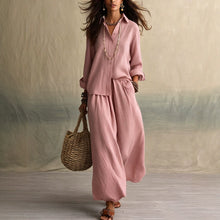 Load image into Gallery viewer, Summer High-End Shirt Collar Outfit Loose Cotton Linen Women's Set
