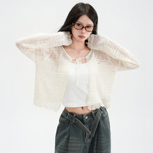 Load image into Gallery viewer, Hollow Linen Knit Cardigan for Women Lightweight Tie-Back Long Sleeve Shawl Cover-Up Top
