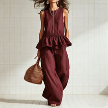 Load image into Gallery viewer, Sleeveless pleated vest wide leg pants set
