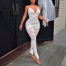 Load image into Gallery viewer, V-neck hanging neck tie jumpsuit
