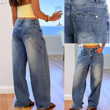 Load image into Gallery viewer, Vintage Washed Heart Back Pocket Wide Leg Jeans, Fashion Loose Girl Style Jeans for Women
