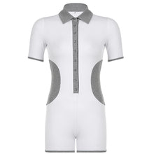 Load image into Gallery viewer, Spring Summer Sports Lapel Breasted Contrast Color Patchwork Casual Jumpsuit Shorts
