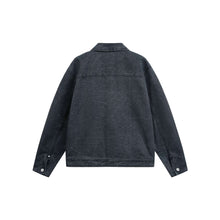 Load image into Gallery viewer, Washed Denim Jacket with Splatter Paint and Studs, Turn-Down Collar Design
