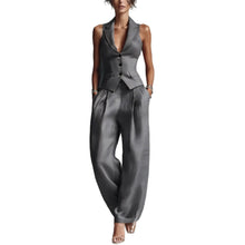 Load image into Gallery viewer, Flip Collar Single Breasted Vest Long Pants Two Piece Set
