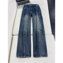 Load image into Gallery viewer, Lightning Pattern Washed Denim Pants Men Straight Leg Pants
