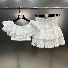 Load image into Gallery viewer, Square Collar Short Sleeve Ruffles T-shirt + Mini Skirts Set
