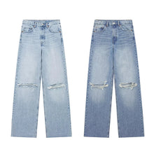 Load image into Gallery viewer, Women New Fashion Jeans Casual Wide Leg Loose Denim Pants For Women High Waist Hole Jeans
