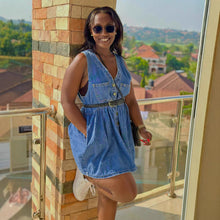 Load image into Gallery viewer, Casual Double Pocket Button-Up Mini Sleeveless Denim Dress
