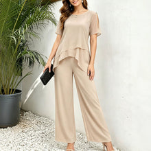 Load image into Gallery viewer, Irregular Top Wide Leg Long Pants Two-Piece Set
