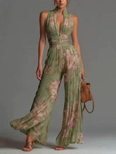 Load image into Gallery viewer, White Pleated Strap Neck Long Wide Leg Jumpsuit
