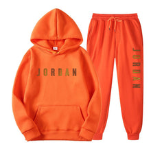 Load image into Gallery viewer, Gold Print Hooded Long Sleeve Fleece Lined Sports Casual Jacket and Pants Set
