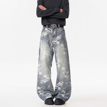 Load image into Gallery viewer, Deep Blue Denim Pants Men's Streetwear Style Flared Knife Cut Trousers

