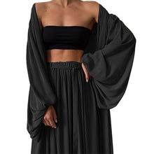 Load image into Gallery viewer, Loose Minimalist Three Piece Set For Women Slim Vest Lantern Long Sleeve Coat Wide Leg Pants Casual Sets Female
