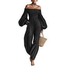 Load image into Gallery viewer, Style Off-Shoulder Lantern Sleeve Pleated Loose Jumpsuit for Women
