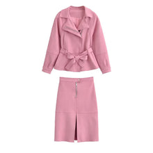 Load image into Gallery viewer, Belt jacket+skirt set for women's clothing
