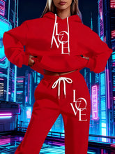 Lade das Bild in den Galerie-Viewer, Plus Size Casual Love Print Hoodie &amp; Sweatpants Two-Piece Set
