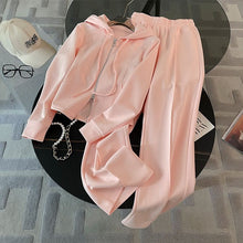 Load image into Gallery viewer, Hooded Open Front Top + Wide Leg Pants Two-Piece Set for Women
