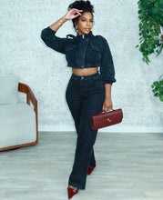 Cargar imagen en el visor de la galería, Denim Set Fashion Long Sleeve Cropped Jacket High Waist Denim Pants
