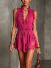 Load image into Gallery viewer, Deep Blue Lace Splice Sleeveless V-Neck Mini Dress
