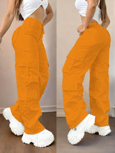 Cargar imagen en el visor de la galería, Pantalones cargo de talla grande con pernera ancha y diseño multibolsillos

