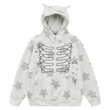 Load image into Gallery viewer, Star print hooded cardigan sweatshirt zipper jacket for women

