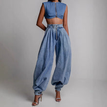 Load image into Gallery viewer, High waisted zipper leg tied jeans for women

