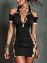 Load image into Gallery viewer, Elastic contrasting striped tight mini dress
