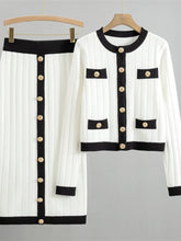 Load image into Gallery viewer, French Knitted Cardigan Jacket Black Half Skirt Sets
