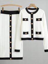 Load image into Gallery viewer, French Knitted Cardigan Jacket Black Half Skirt Sets

