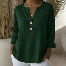 Load image into Gallery viewer, V-neck Waffle Knit Women's Sweater Solid Color Casual Long Sleeve Top Pullover

