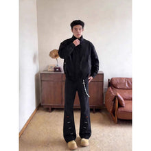 Load image into Gallery viewer, Stylish Men's Black Asymmetrical Buttonhole  Straight Leg Jeans
