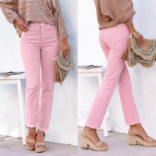 Load image into Gallery viewer, Straight Leg Ankle-Length White Raw Hem Denim Pants T Casual Wear

