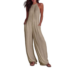 Lade das Bild in den Galerie-Viewer, Halter Sleeveless Vacation Style White Pleated Backless Wide-Leg Jumpsuit
