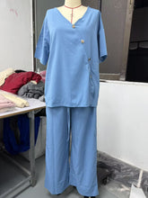 Load image into Gallery viewer, Women's Fashion Casual Solid Color V-Neck Loose Short Sleeve Top with Drawstring Pants Two-Piece Set
